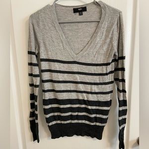 Gray Striped V-Neck Pullover